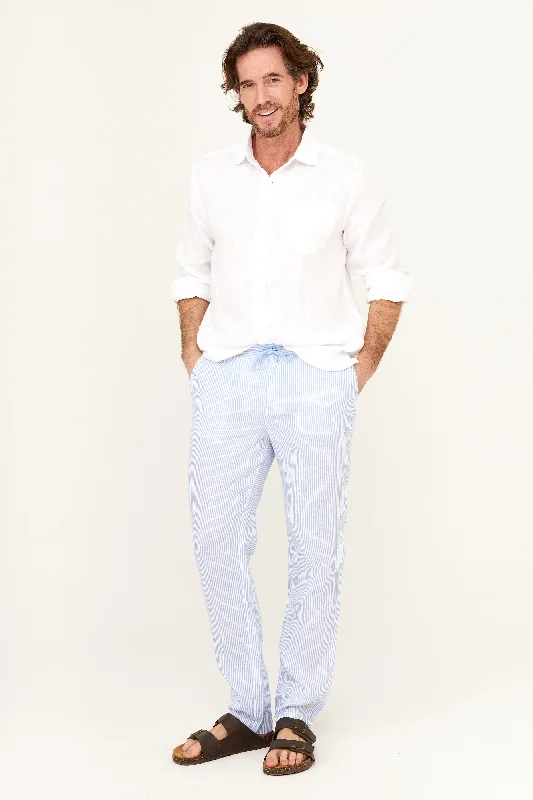 Men's Pants with Adjustable CuffsCasual Linen Pant - Blue Stripe