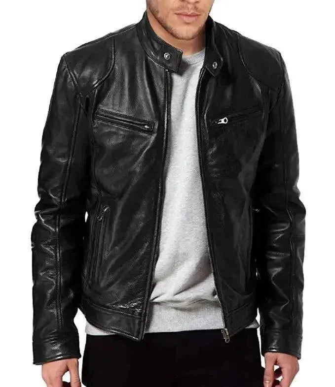 Men's Coats with VentilationElegant Slim Fit Men Leather Jacket