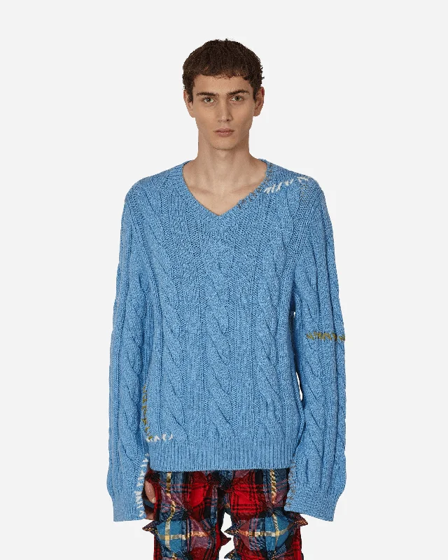 Men's Sweaters with Elastic WaistbandsCable-Knit Sweater Blue