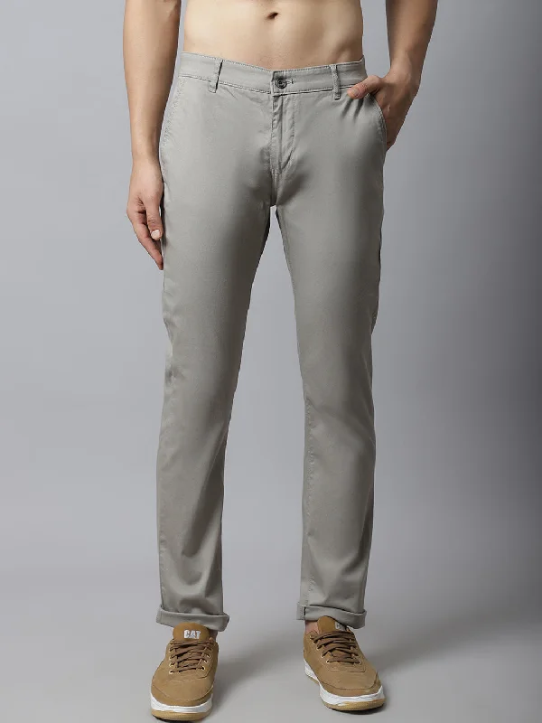 Men's Pants with Contrast Fabric PanelsMen's Casual Flat front Grey  Trousers