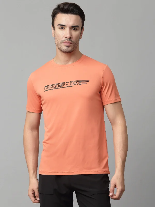 Men's Shirts with Scoop NecksJUMP USA Mens Coral Typography Printed Polyester T-shirt Men's Shirts with Scoop NecksJUMP USA Mens Coral Typography Printed Polyester T-shirt