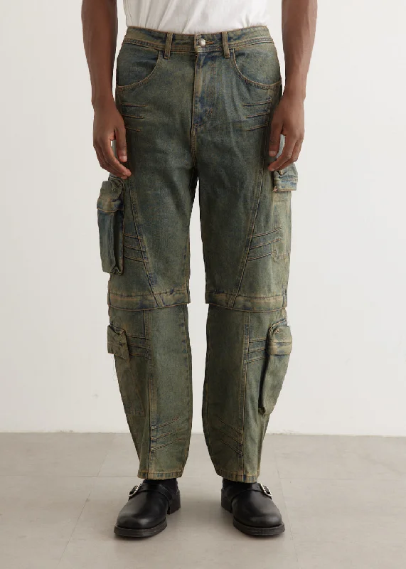 Men's Pants with Adjustable CuffsCargo Coated Wide Leg Jeans