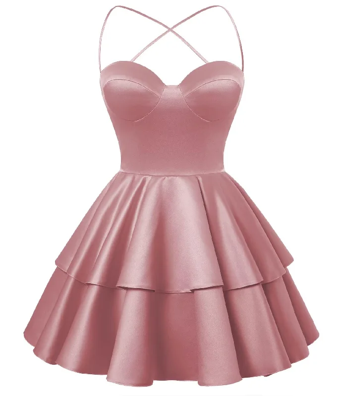 Off-The-Shoulder DressMauve Satin Homecoming Dress Sweetheart Neck Tiered Short Graduation Dresses Off-The-Shoulder DressMauve Satin Homecoming Dress Sweetheart Neck Tiered Short Graduation Dresses