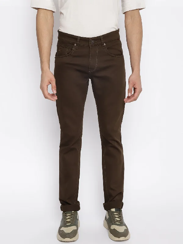 Men's Pants with SuspendersMen's Casual Flat front Brown  Trousers