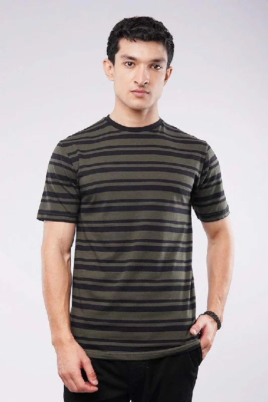 Men's Shirts with Plaid PatternsStriped T-Shirt - Green & Black