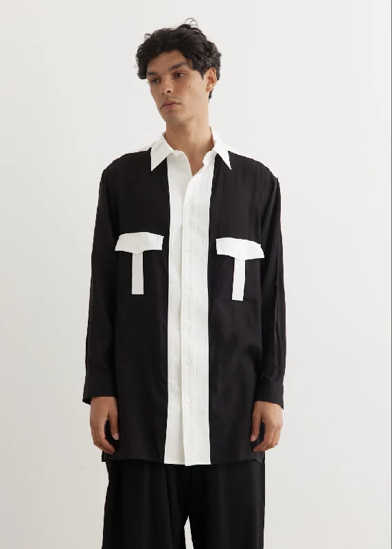 Men's Pants with Wrinkle-Resistant FabricMonochrome Panel Tuck Collar Shirt