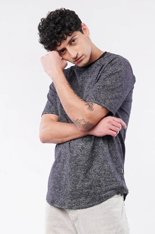 Men's Performance Shirts for SportsPrinted Curved Hem T-Shirt - Black & Grey