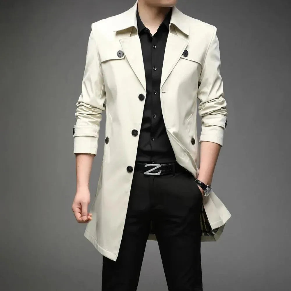 Men's Coats for Skinny MenSlim Fit Single-Breasted Men Trench Coat