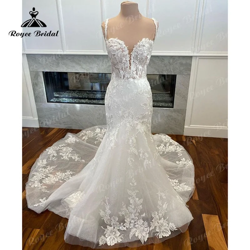 Beaded DressRoycebridal Lace Appliques Spaghetti Straps Shiny Glitter Mermaid/Trumpet Wedding Dress Sweetheart Neck 2025 vestido de boda corte sirena Beaded DressRoycebridal Lace Appliques Spaghetti Straps Shiny Glitter Mermaid/Trumpet Wedding Dress Sweetheart Neck 2025 vestido de boda corte sirena