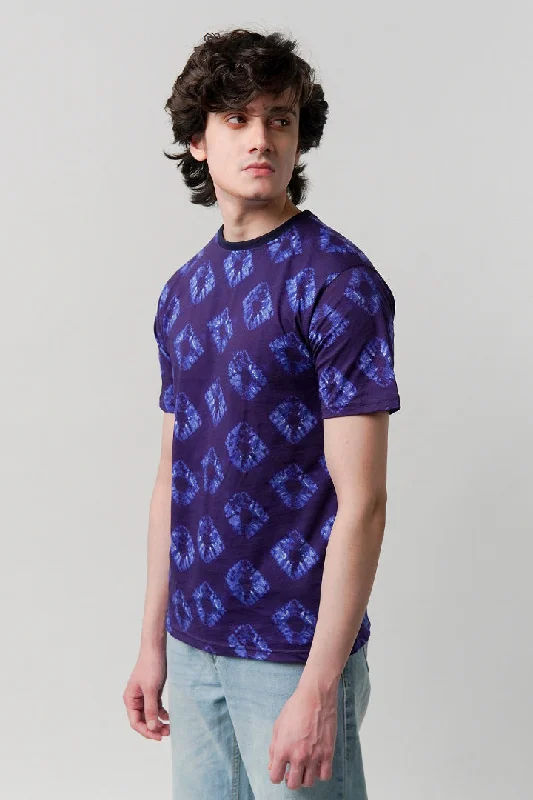 Men's Three-Quarter Sleeved TopsPrinted T-Shirt - Purple