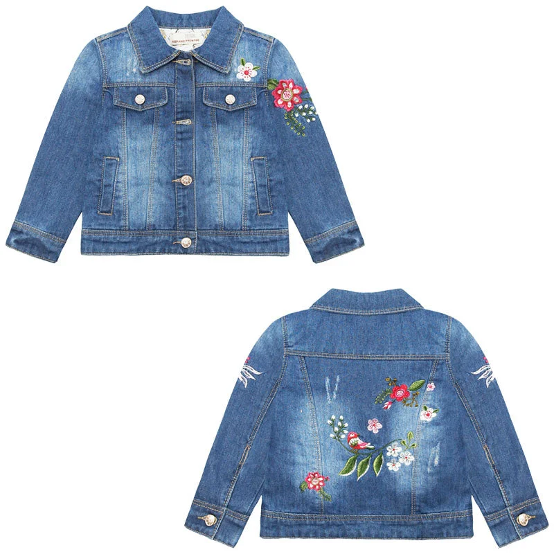 Everyday Casual Men's JeansGirls Flower Embroidered Denim Jacket Outfits