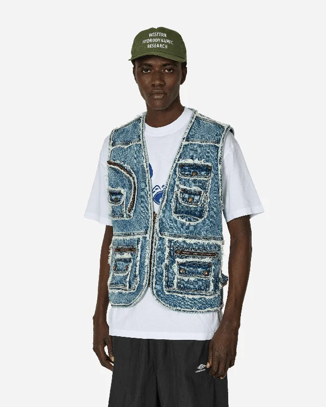 Men's Coats with Ripstop FabricFringes Utility Denim Vest Blue