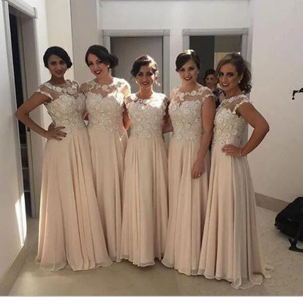 Zipper DressLace Top Blush Pink Modest Long Wedding Bridesmaid Dresses, WG352