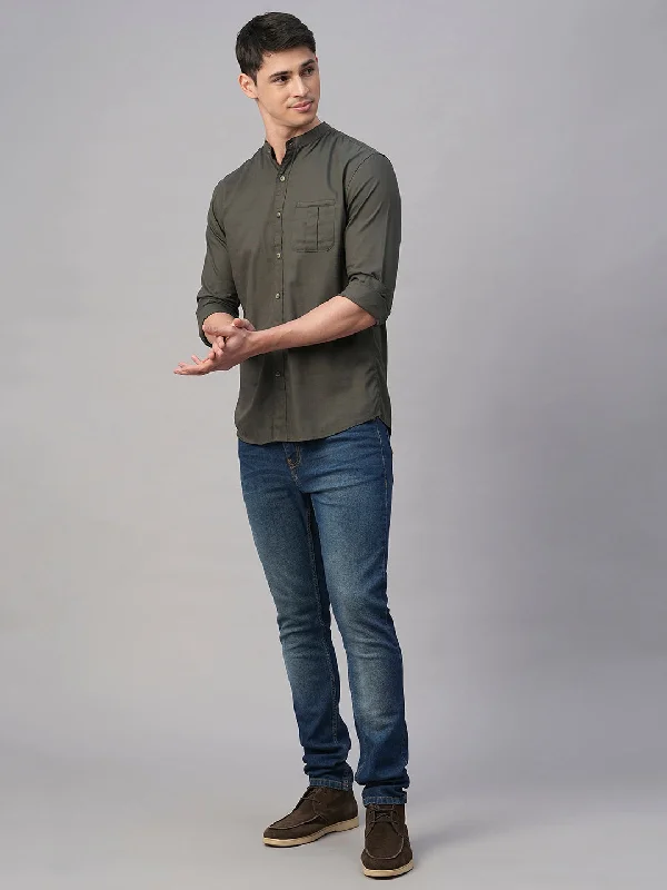 Men's Pants with Antimicrobial TreatmentMen's Olive Cotton Modal Regular Fit Shirt