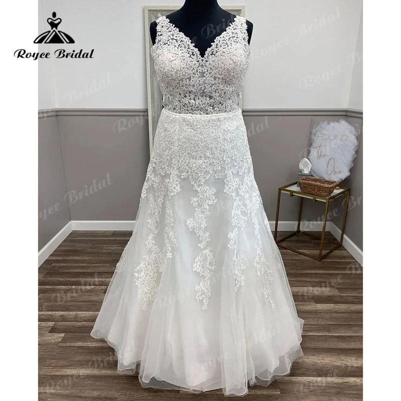 women's bodycon dressesRoycebridal Plus Size V Neck Lace Appliques Backless Sweep Train Mermaid/Trumpet Wedding Dress vestido de boda corte sirena Elegant 2025 women's bodycon dressesRoycebridal Plus Size V Neck Lace Appliques Backless Sweep Train Mermaid/Trumpet Wedding Dress vestido de boda corte sirena Elegant 2025