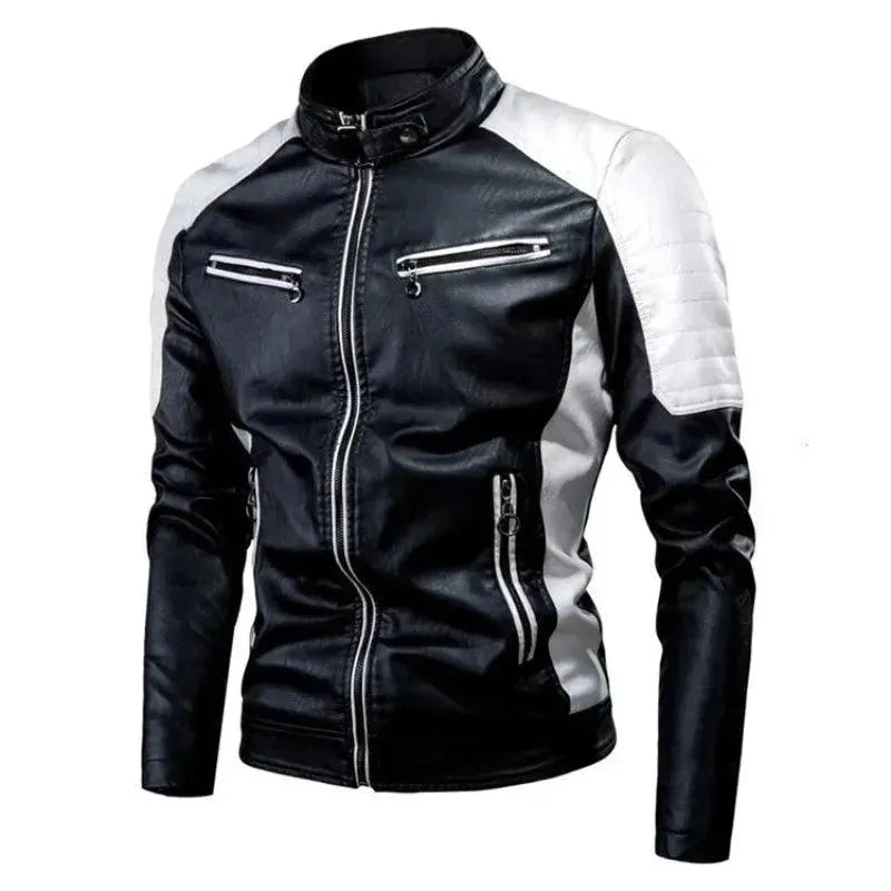 Comfortable Men's ParkasMen's Stand Collar Slim Fit PU Leather Jacket