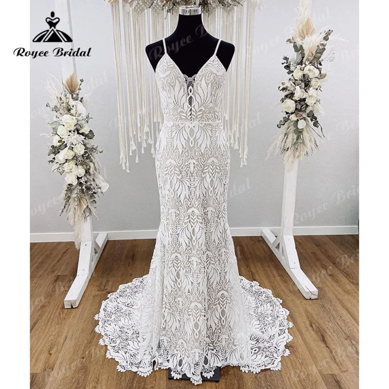 women's vintage dressesVestido Boho Spaghetti Straps Wedding Dress for Women Lace Backless Mermaid/Trumpet Bridal V Neck vestido de boda corte sirena women's vintage dressesVestido Boho Spaghetti Straps Wedding Dress for Women Lace Backless Mermaid/Trumpet Bridal V Neck vestido de boda corte sirena