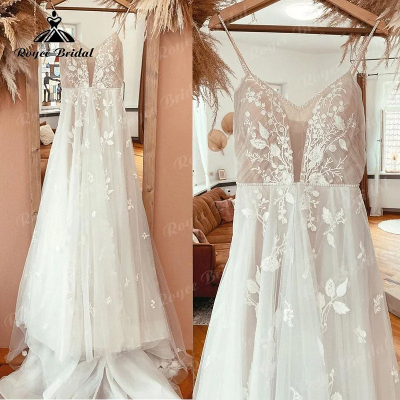 women's beach dressesRoycebridal vestido  novia Lace Appliques V Neck A Line Boho Wedding Dress Spaghetti Straps Beach 2025 trouwjurk Robe Bridal Wedding Gowns