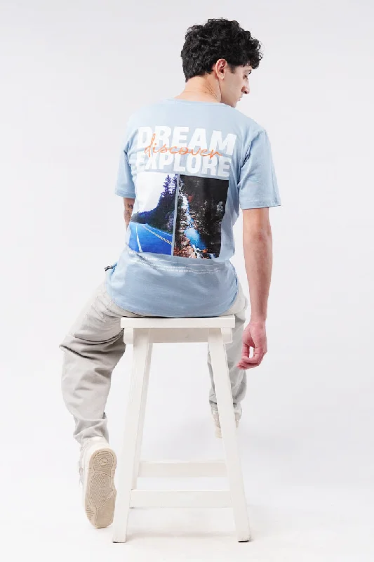 Men's Shirts with Appliqué DetailsPrinted Graphic Tee - Sky Blue
