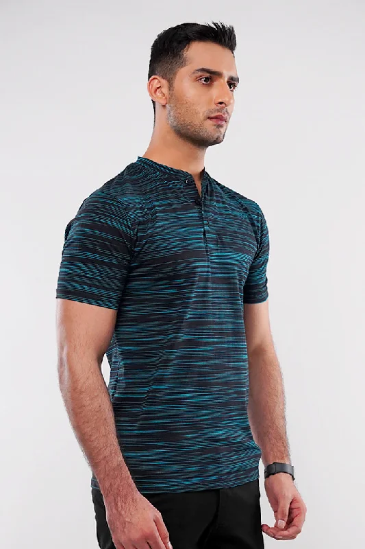 Men's Shirts for Outdoor ActivitiesPrinted Henley T-Shirt - Black