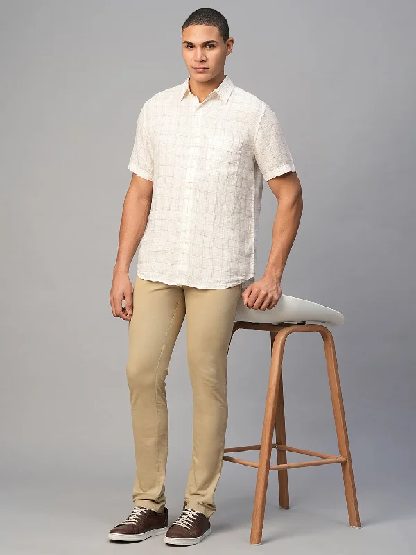 Men's Pants with Stretchable Fabric for FlexibilityMen's White 100% Linen Regular Fit Checked Shirt Men's Pants with Stretchable Fabric for FlexibilityMen's White 100% Linen Regular Fit Checked Shirt