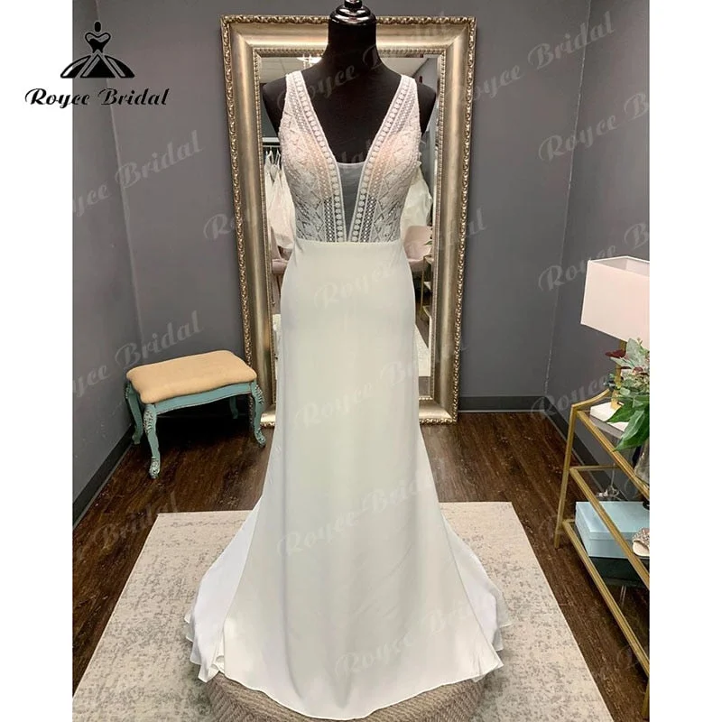 women's body-skimming dressesRoycebridal Sexy Beach V Neck Lace Bodice Open Back Mermaid/Trumpet Wedding Dress Sweep Train Sleeveless Boho robe mariée sirene Bridal Gown women's body-skimming dressesRoycebridal Sexy Beach V Neck Lace Bodice Open Back Mermaid/Trumpet Wedding Dress Sweep Train Sleeveless Boho robe mariée sirene Bridal Gown