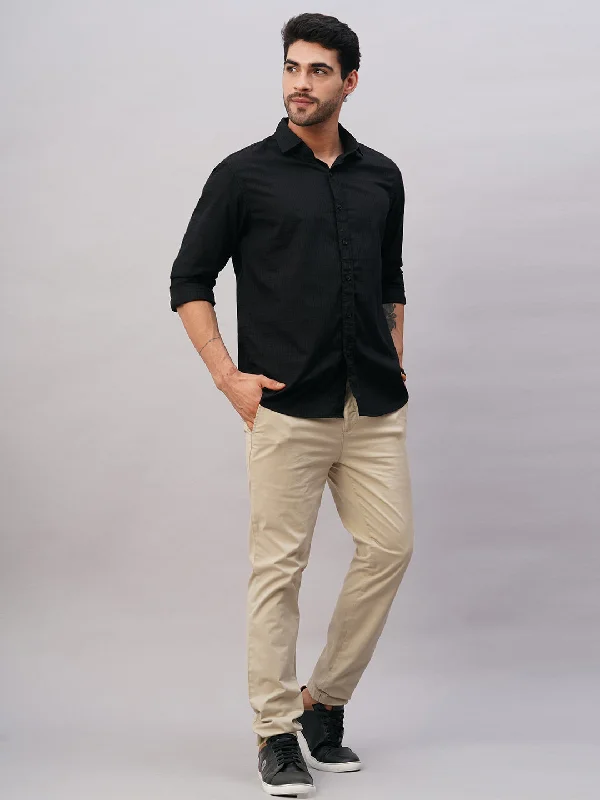 Men's Pants with Zippered PocketsMen's Black Cotton Slim Fit Shirt