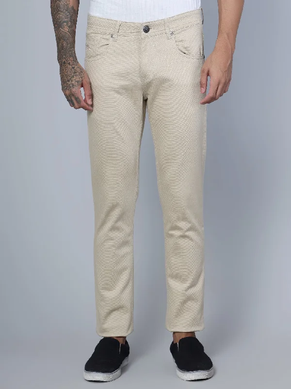 Men's Pants with Appliqué DetailsMen's Casual Flat front Beige  Trousers