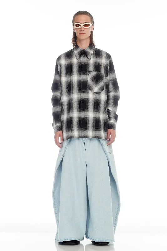 Authentic Raw Denim Men's JeansLu'u Dan Unisex Relaxed Long Sleeve Shirt in Black Plaid