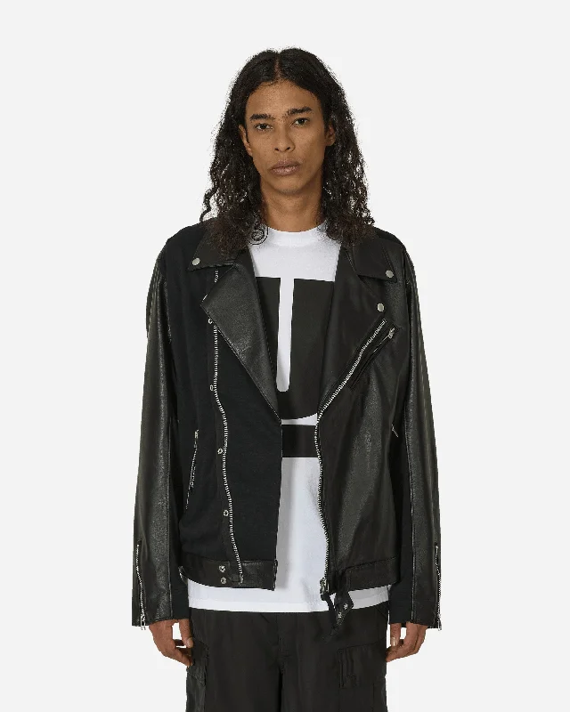 Men's Coats for BikingSlubs Plainstitch Mixed Leather Riders Jacket Black