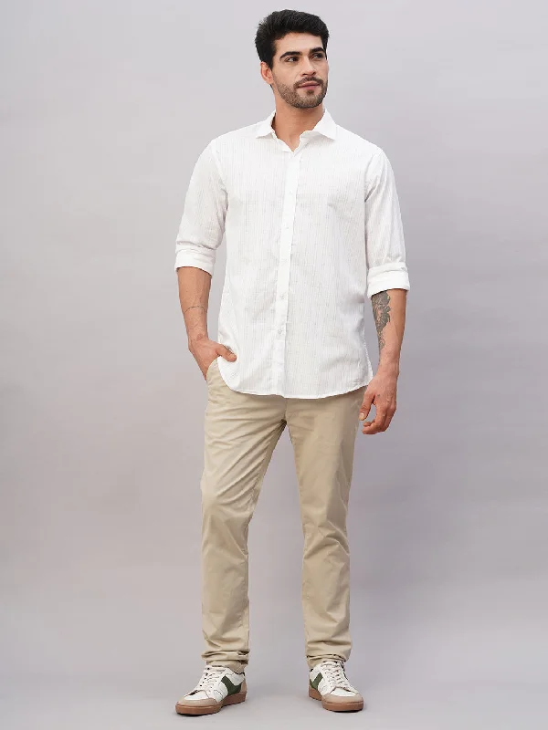 Men's Pants with Patchwork PatternsMen's White Cotton Slim Fit Shirt
