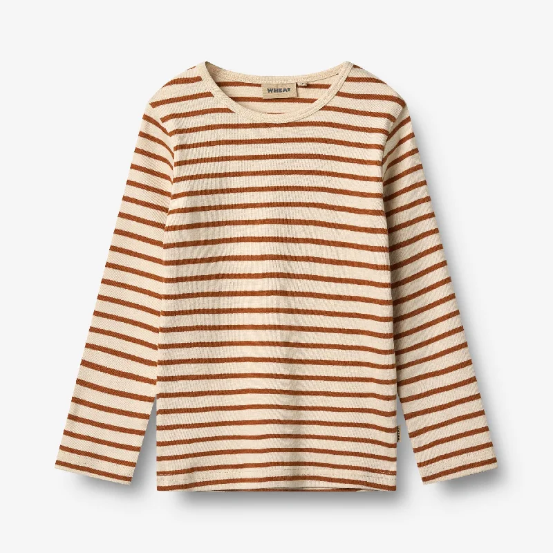 Men's Unique and Designer TopsT-shirt L/S Stig - warm caramel stripe
