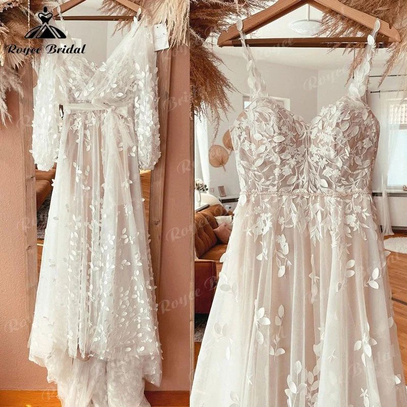 women's luxury dressestrouwjurk Spaghetti Straps Lace Appliques A Line Boho Wedding Dress with Jacket Vestidos De Novia 2025 Wedding Gown Beach Custom women's luxury dressestrouwjurk Spaghetti Straps Lace Appliques A Line Boho Wedding Dress with Jacket Vestidos De Novia 2025 Wedding Gown Beach Custom