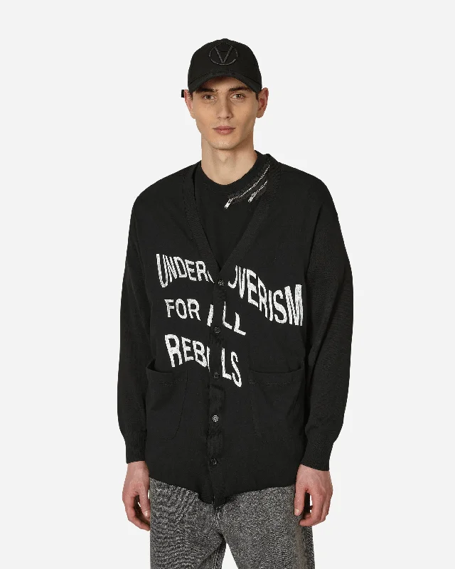 Men's Sweaters with EmbellishmentsPrinted Cotton Cardigan Black