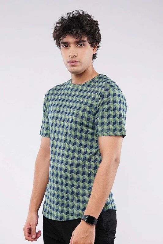 Men's Shirts with Tab CollarsChevron Curved Hem T-Shirt - Green & Black