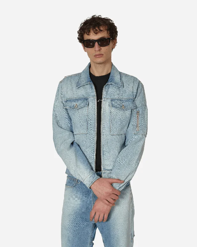 Men's Coats without LiningZipped Denim Jacket Blue