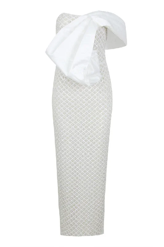 Satin DressLuxury Draped Bow Trim Off Shoulder Faux Pearl Sequin Mesh Evening Maxi Dress Satin DressLuxury Draped Bow Trim Off Shoulder Faux Pearl Sequin Mesh Evening Maxi Dress