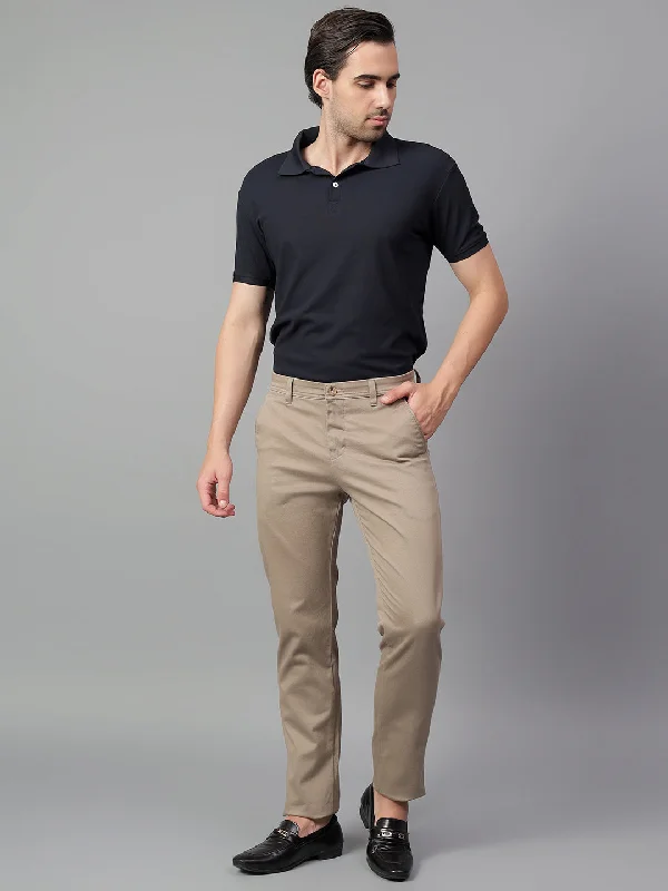 Men's Pants with Logo EmbossmentsMen's Beige Self Design Non-Pleated Casual Trouser Men's Pants with Logo EmbossmentsMen's Beige Self Design Non-Pleated Casual Trouser