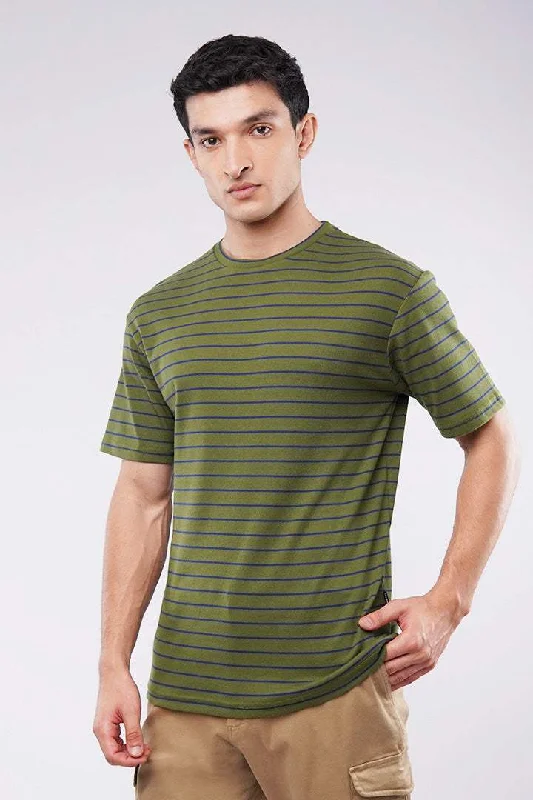 Men's Shirts with Embellished HemlinesStriped T-Shirt - Green