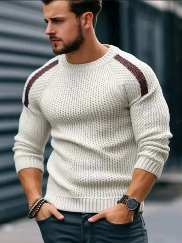 Men's Sweaters with Elastic WaistbandsContrast Casual Men Sweater Pullover