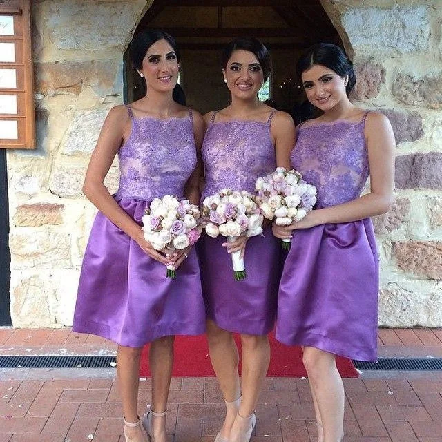 Velvet DressJunior Lace Top Knee Length Cheap Wedding Bridesmaid Dresses, WG354