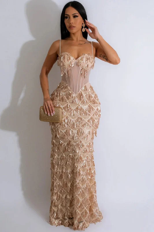 Ball Gown DressSparkly Bustier Sleeveless Sheer Drop Waist Fringe Sequin Evening Maxi Dress Ball Gown DressSparkly Bustier Sleeveless Sheer Drop Waist Fringe Sequin Evening Maxi Dress