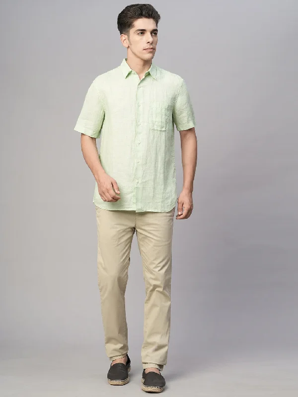 Men's Pants with Button-Down PocketsMen's Mint 100% Linen Regular Fit Shirt