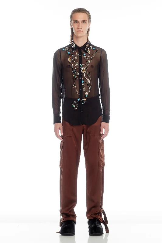 Men's Jeans with PocketsDries Van Noten Celdon Emroidered Shirt in Black