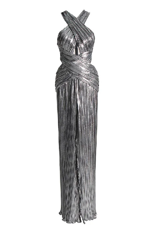 women's wrap dressesSexy Crossover Neck Cut Out Metallic Pleated Split Evening Maxi Dress women's wrap dressesSexy Crossover Neck Cut Out Metallic Pleated Split Evening Maxi Dress