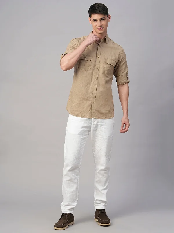 Men's Party Pants for a Fun Night OutMen's Khaki Linen Cotton Regular Fit Shirt