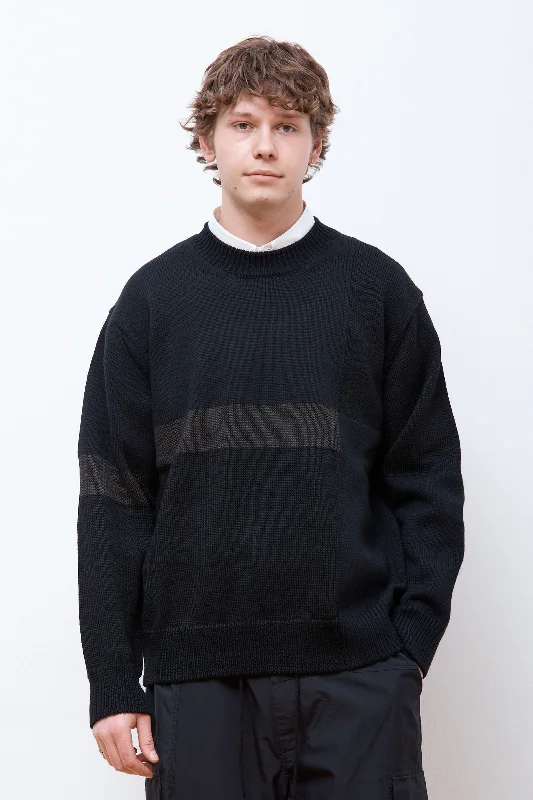 Casual Men's Pullover SweatersPatchwork Wool Sweater Black