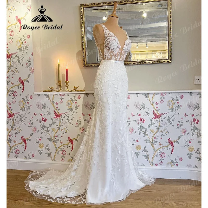 Cheetah Print DressRoycebridal Vintage Lace Floral Mermaid/Trumpet Women Wedding Dress with Deep V Neck 2025 Wedding Gowns for Bridal robe de marie Cheetah Print DressRoycebridal Vintage Lace Floral Mermaid/Trumpet Women Wedding Dress with Deep V Neck 2025 Wedding Gowns for Bridal robe de marie