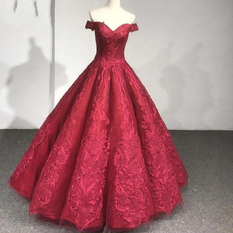 Denim DressBurgundy Ball Gown Lace Wedding Dresses Quinceanera Dress 2022 Formal Prom Gown WN219