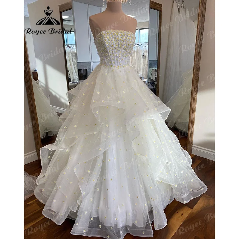Floral DressRoycebridal Ball Gown Daisy Floral Square Collar Neckline Beach Wedding Dress with Removable Spaghetti Straps Bridal Reception Party Gowns Floral DressRoycebridal Ball Gown Daisy Floral Square Collar Neckline Beach Wedding Dress with Removable Spaghetti Straps Bridal Reception Party Gowns